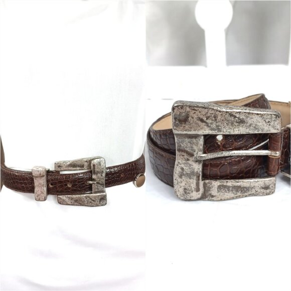 KENNETH COLE Belt Large Distressed Buckle Calfskin Leather S - Picture 1 of 6